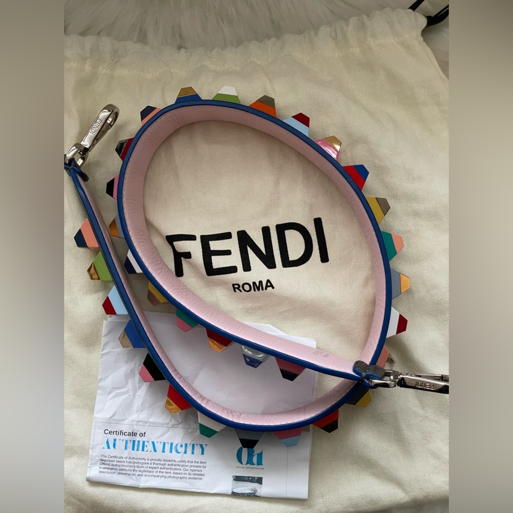 FENDI 35” Strap You Multicolor Stud Gray Leather Shoulder Strap w/COA and Dusty - Picture 11 of 11
